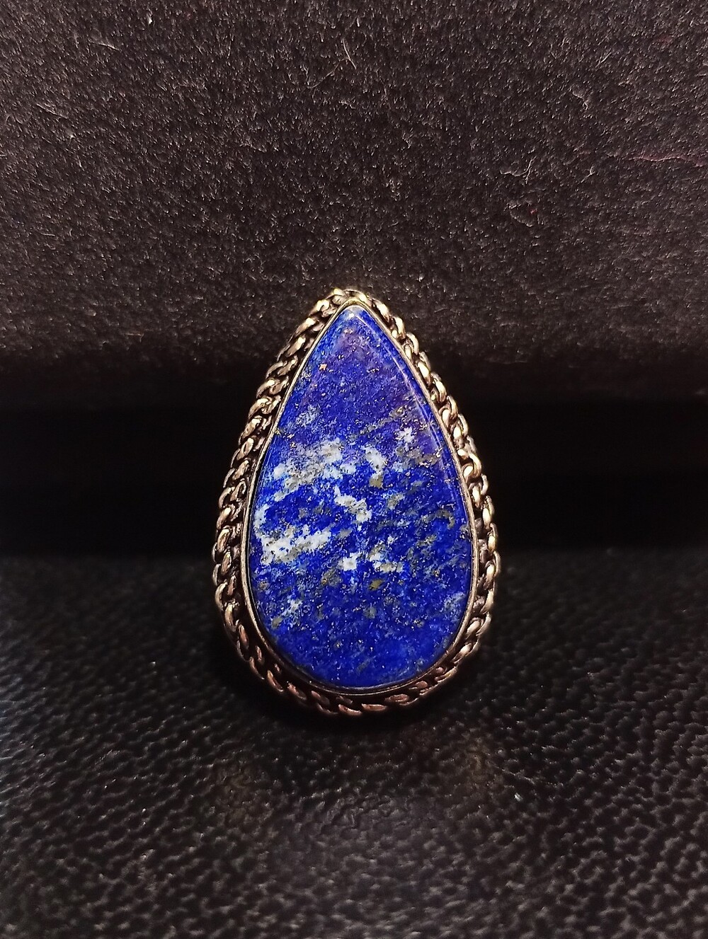 Natural Lapis Lazuli Teardrop Silver Ring Sz 7.5